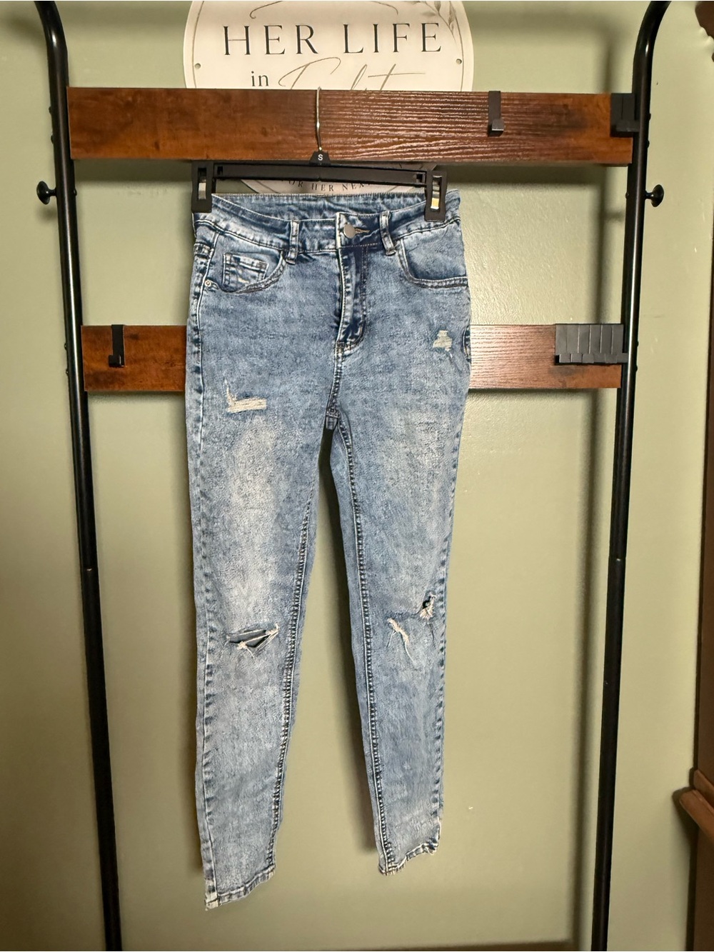 SHEIN Acid Wash Distressed Skinny Jeans Size 26